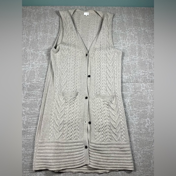 TSE 100% Cashmere Sleeveless Button Down Cardigan Duster Knit Womens Size Large - Picture 1 of 8